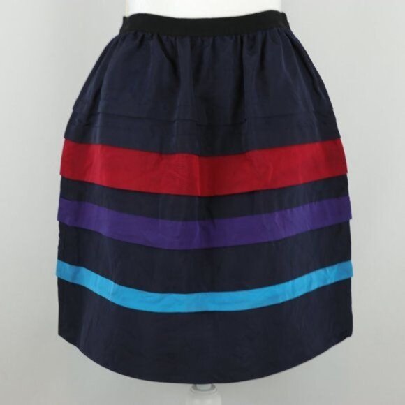 Jason Wu Women's Size 0 Blue & Red Striped 100% Silk Ribbon Mini Skirt - Picture 1 of 7